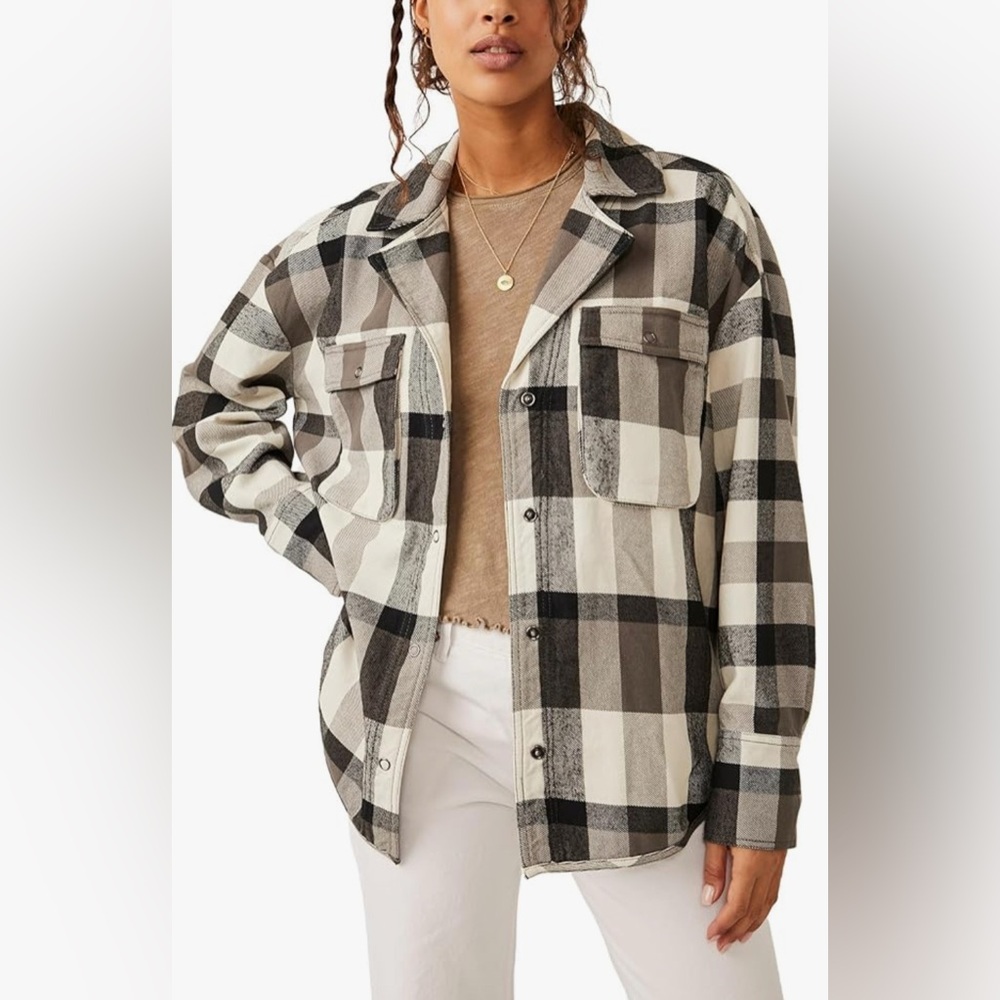 We the Free Izzie Cargo Shirt in Black & White NWOT Size S
